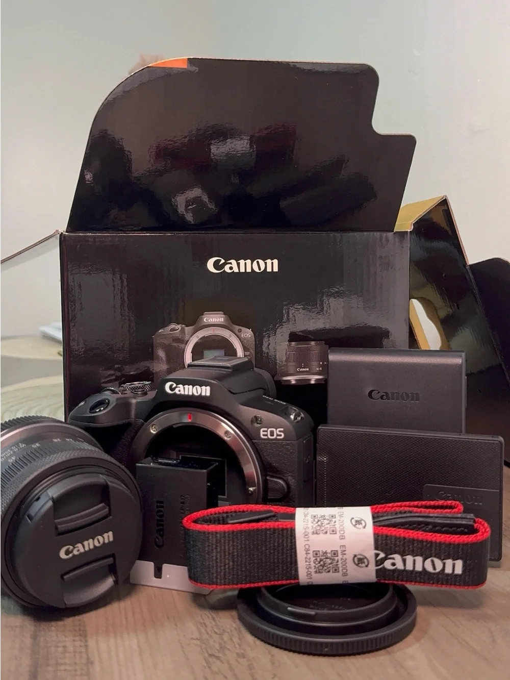 Canon Digital Camera Kit in Black with Red-Trim Strap